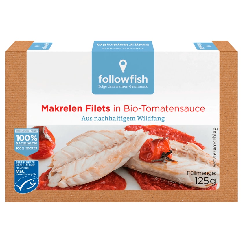 Followfish Makrelen Filets in Bio-Tomatensauce 125g